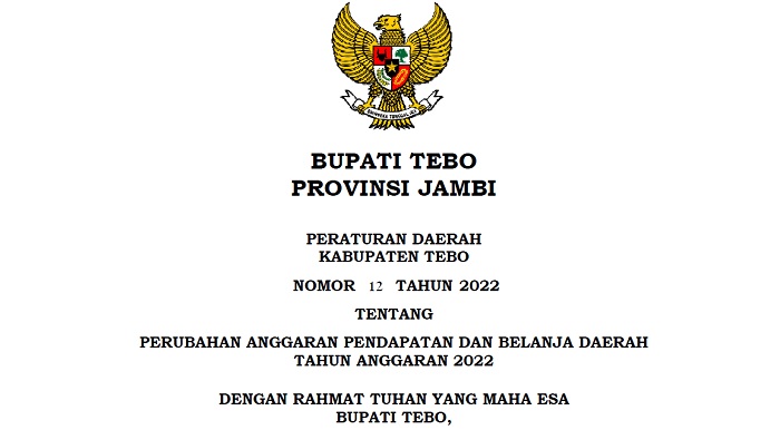 Perda No.12 Tahun 2022 tenga Perubahan APBD TA. 2022