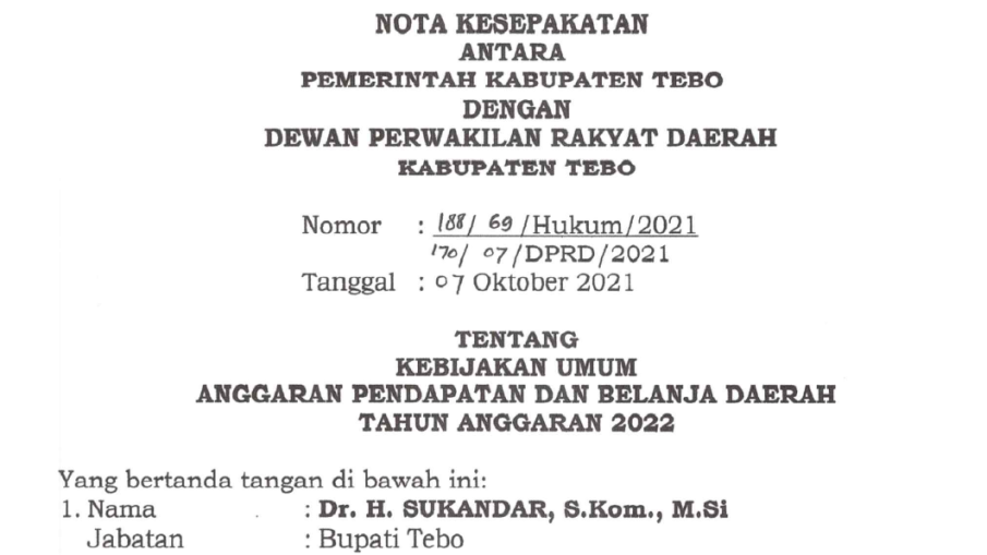 Nota Kesepakatan Kebijakan Umum APBD 2022 Nota Kesepakatan Kebijakan Umum APBD 2022